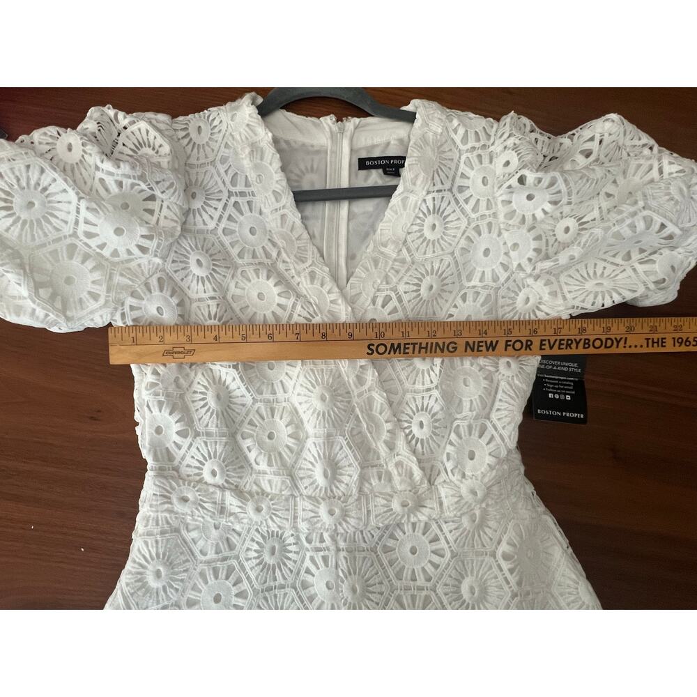 NWT Boston Proper White Eyelet Lace Midi Dress Puff Sleeve Size 6 - Picture 5 of 7
